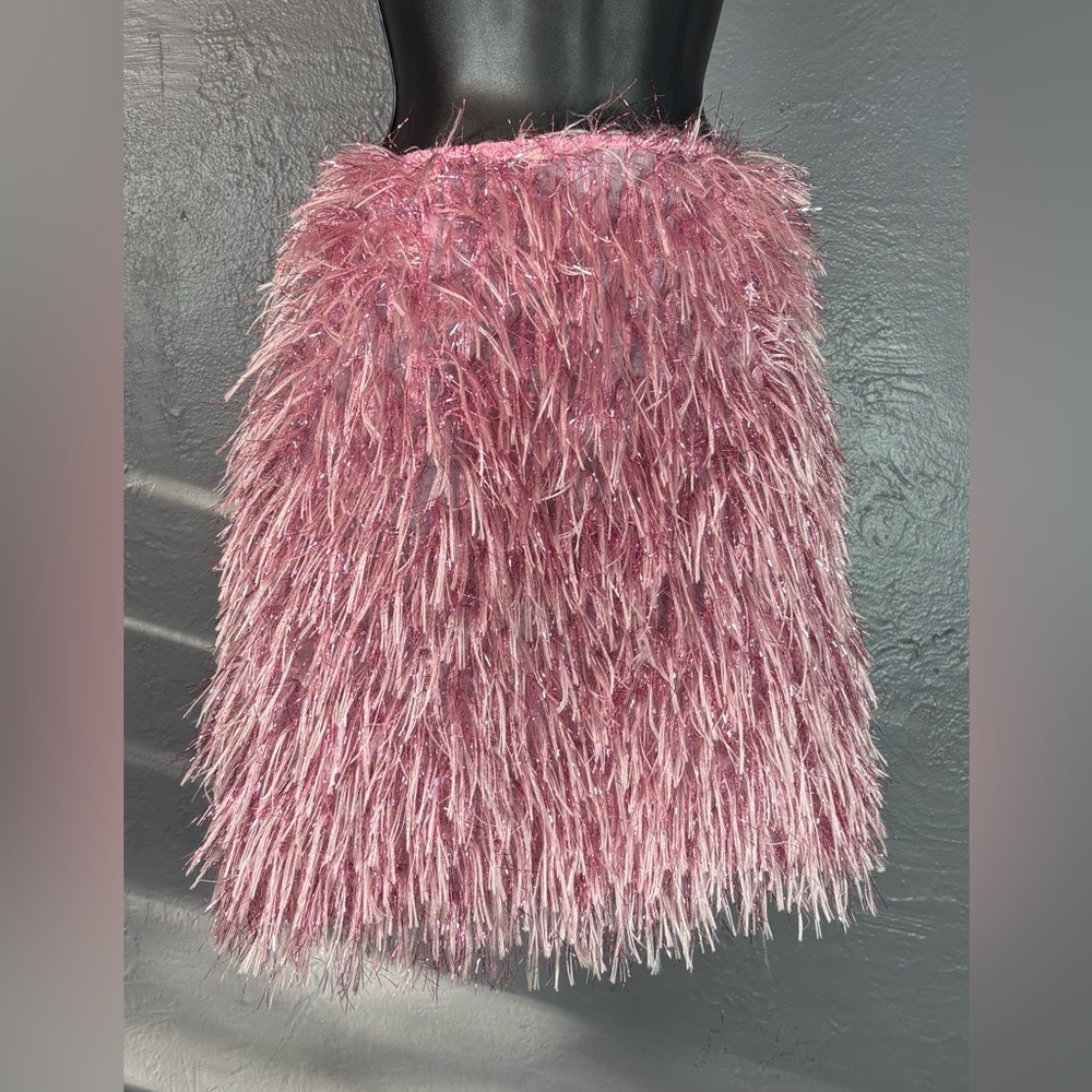 NWT PrettyLittleThing Pink Fringe Mini Skirt Size 10